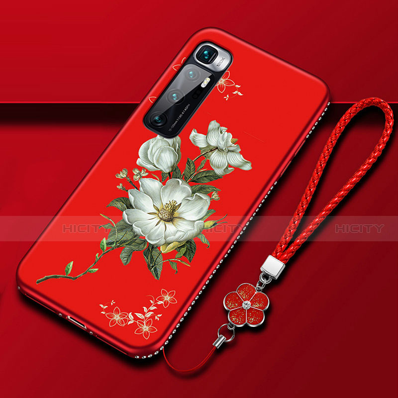 Funda Silicona Gel Goma Flores Carcasa S03 para Xiaomi Mi 10 Ultra Rojo