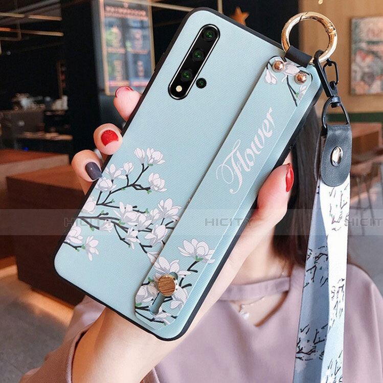 Funda Silicona Gel Goma Flores Carcasa S04 para Huawei Honor 20 Cian