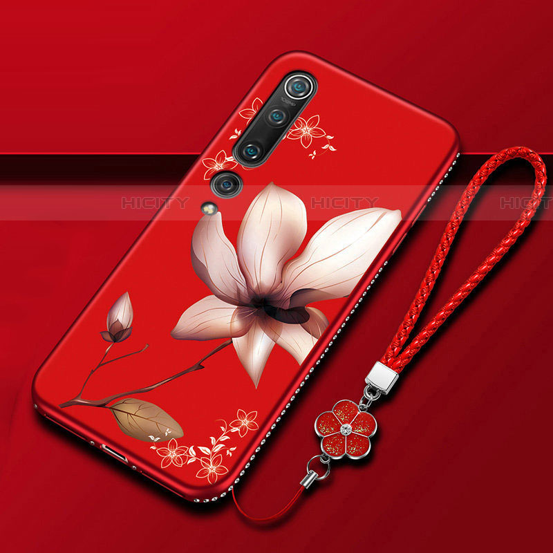 Funda Silicona Gel Goma Flores Carcasa S04 para Xiaomi Mi 10 Rojo Rosa