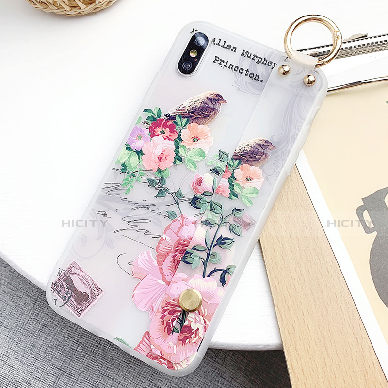 Funda Silicona Gel Goma Flores Carcasa S05 para Apple iPhone Xs Max Oro Rosa