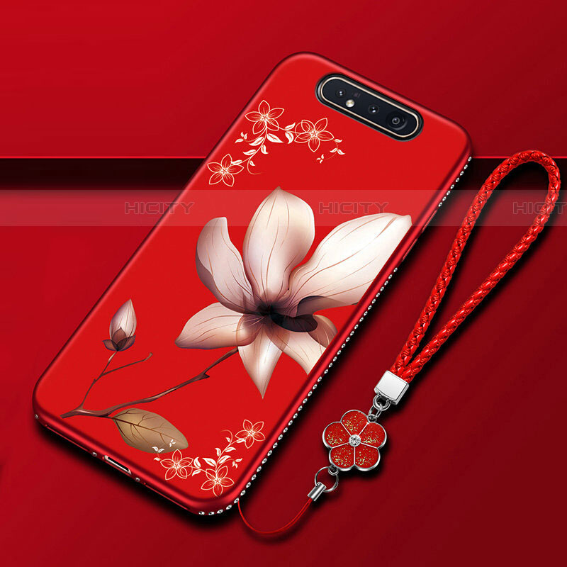 Funda Silicona Gel Goma Flores Carcasa S06 para Samsung Galaxy A90 4G Rojo Rosa