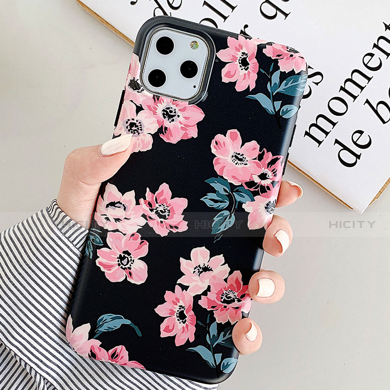 Funda Silicona Gel Goma Flores Carcasa S08 para Apple iPhone 11 Pro Negro