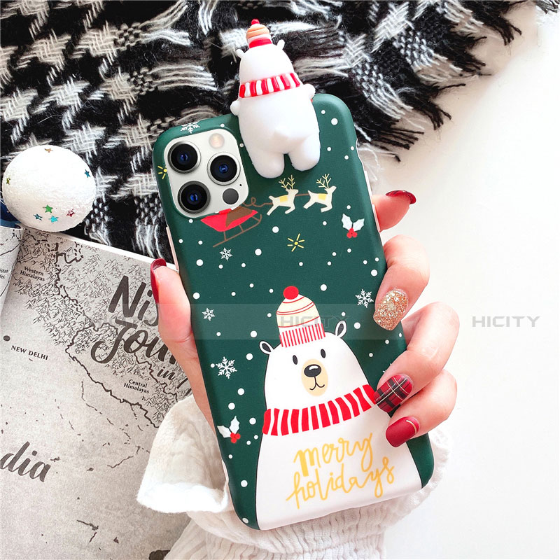 Funda Silicona Gel Goma Navidad Carcasa S02 para Apple iPhone 12 Pro Verde