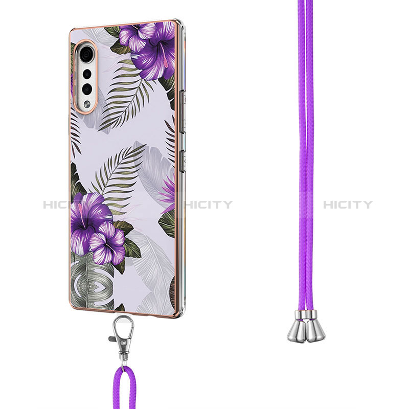 Funda Silicona Gel Goma Patron de Moda Carcasa con Acollador Cordon Lanyard Y01B para LG Velvet 5G