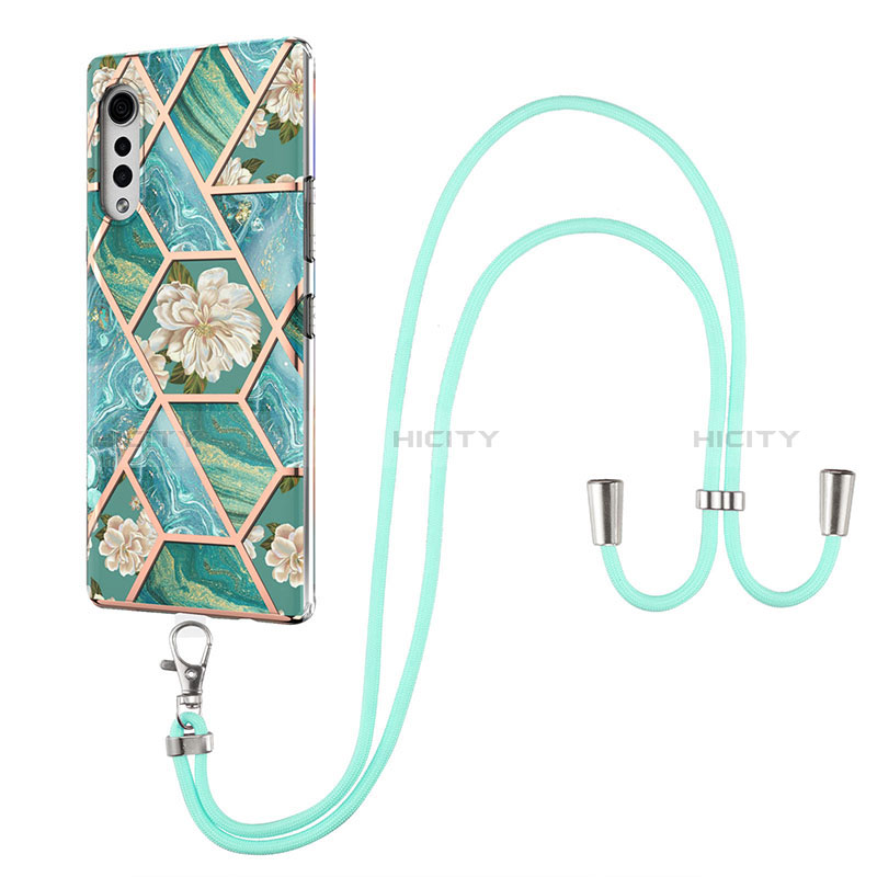 Funda Silicona Gel Goma Patron de Moda Carcasa con Acollador Cordon Lanyard Y01B para LG Velvet 5G