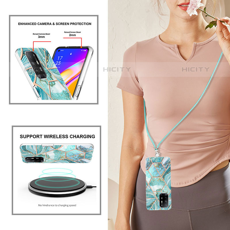 Funda Silicona Gel Goma Patron de Moda Carcasa con Acollador Cordon Lanyard Y01B para Oppo F19 Pro+ Plus 5G