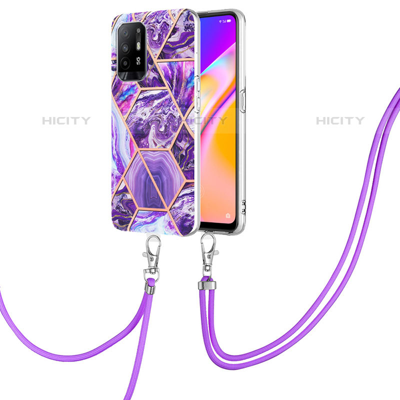 Funda Silicona Gel Goma Patron de Moda Carcasa con Acollador Cordon Lanyard Y01B para Oppo F19 Pro+ Plus 5G