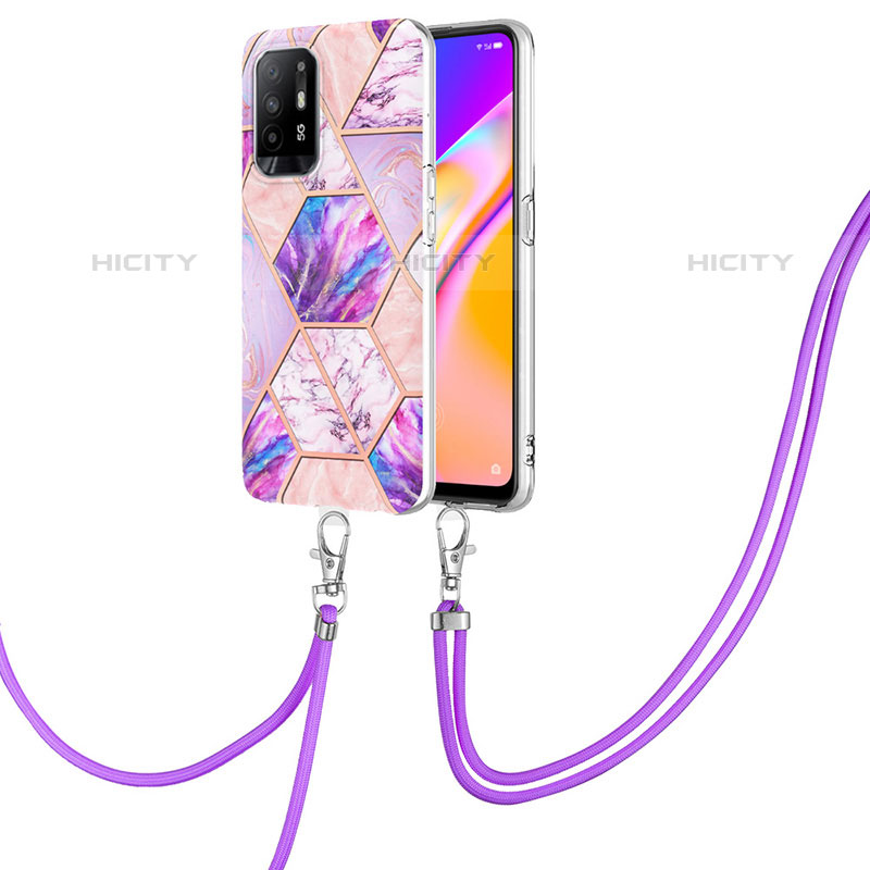 Funda Silicona Gel Goma Patron de Moda Carcasa con Acollador Cordon Lanyard Y01B para Oppo F19 Pro+ Plus 5G