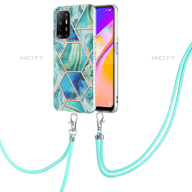 Funda Silicona Gel Goma Patron de Moda Carcasa con Acollador Cordon Lanyard Y01B para Oppo F19 Pro+ Plus 5G