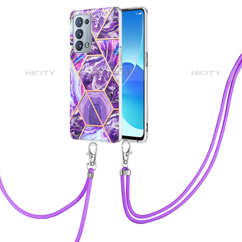 Funda Silicona Gel Goma Patron de Moda Carcasa con Acollador Cordon Lanyard Y01B para Oppo Reno6 Pro 5G