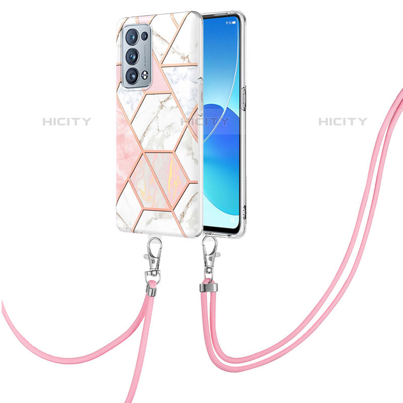 Funda Silicona Gel Goma Patron de Moda Carcasa con Acollador Cordon Lanyard Y01B para Oppo Reno6 Pro+ Plus 5G