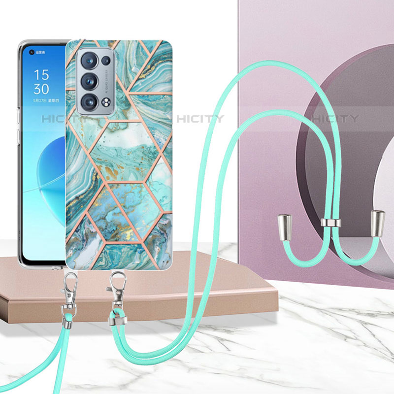 Funda Silicona Gel Goma Patron de Moda Carcasa con Acollador Cordon Lanyard Y01B para Oppo Reno6 Pro+ Plus 5G