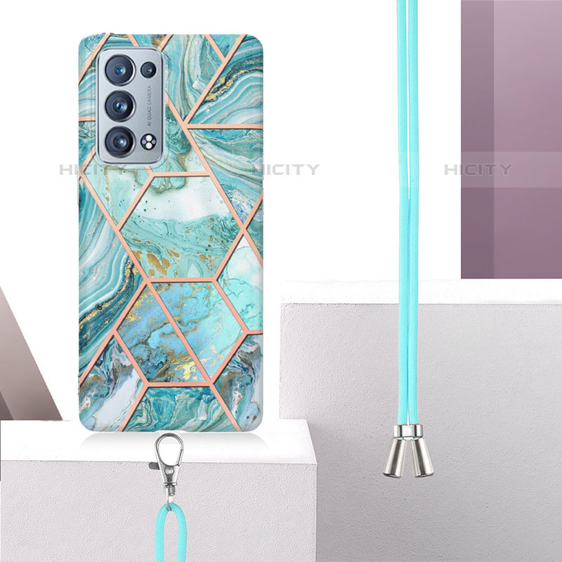 Funda Silicona Gel Goma Patron de Moda Carcasa con Acollador Cordon Lanyard Y01B para Oppo Reno6 Pro+ Plus 5G