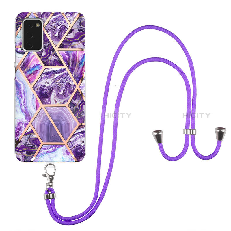 Funda Silicona Gel Goma Patron de Moda Carcasa con Acollador Cordon Lanyard Y01B para Samsung Galaxy A02s