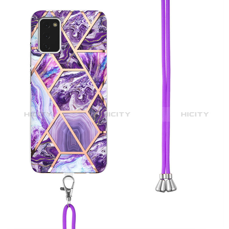 Funda Silicona Gel Goma Patron de Moda Carcasa con Acollador Cordon Lanyard Y01B para Samsung Galaxy A02s