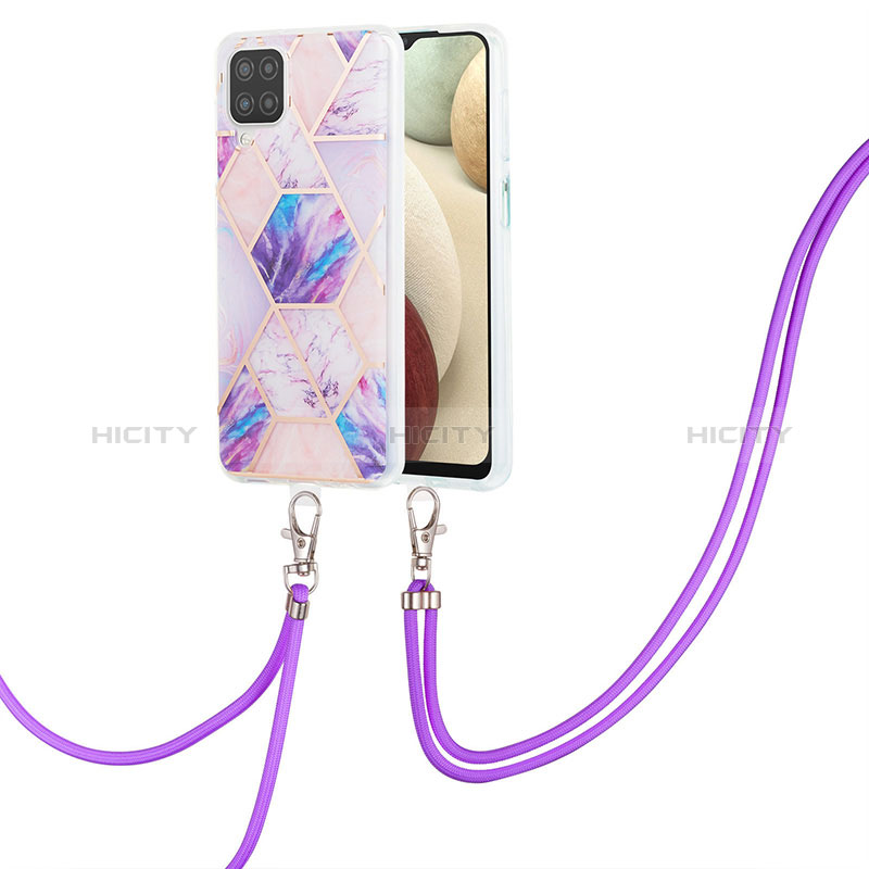 Funda Silicona Gel Goma Patron de Moda Carcasa con Acollador Cordon Lanyard Y01B para Samsung Galaxy A12 Nacho