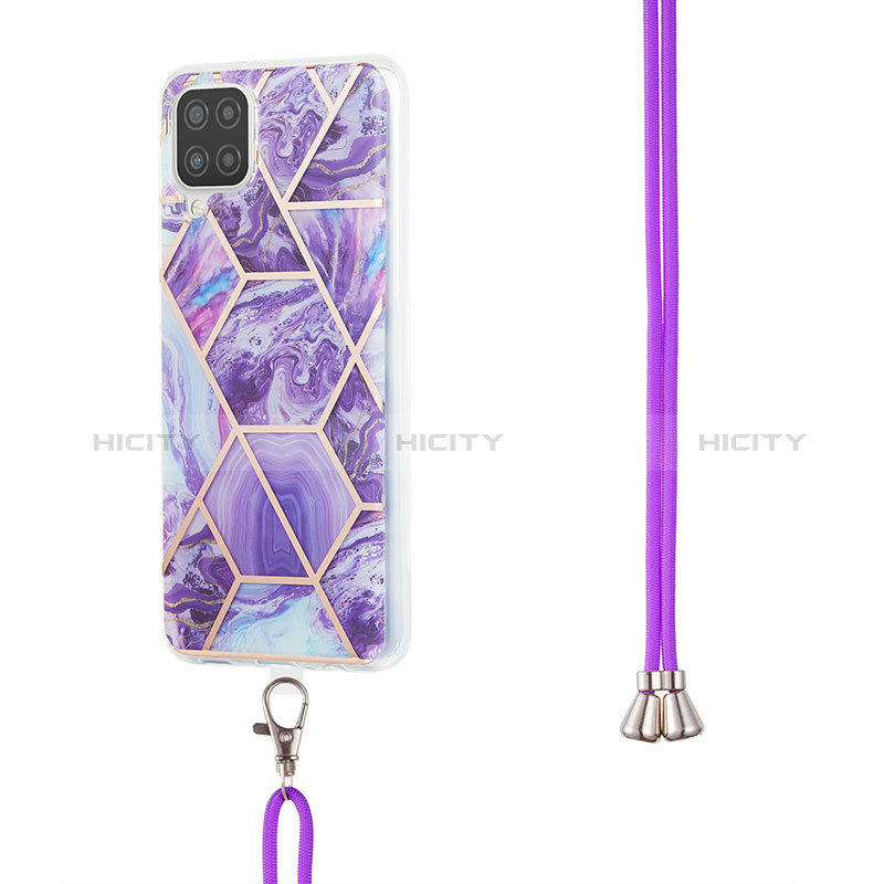 Funda Silicona Gel Goma Patron de Moda Carcasa con Acollador Cordon Lanyard Y01B para Samsung Galaxy A12 Nacho