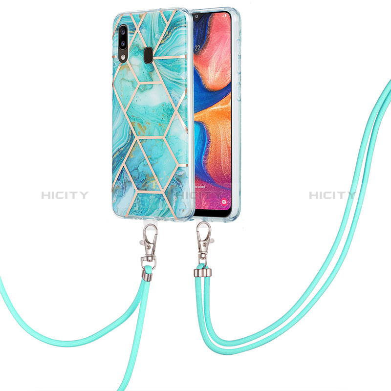 Funda Silicona Gel Goma Patron de Moda Carcasa con Acollador Cordon Lanyard Y01B para Samsung Galaxy A20