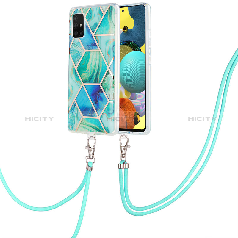 Funda Silicona Gel Goma Patron de Moda Carcasa con Acollador Cordon Lanyard Y01B para Samsung Galaxy A51 4G