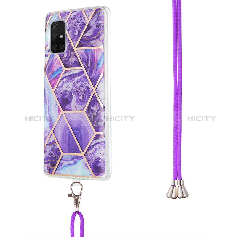 Funda Silicona Gel Goma Patron de Moda Carcasa con Acollador Cordon Lanyard Y01B para Samsung Galaxy A71 5G