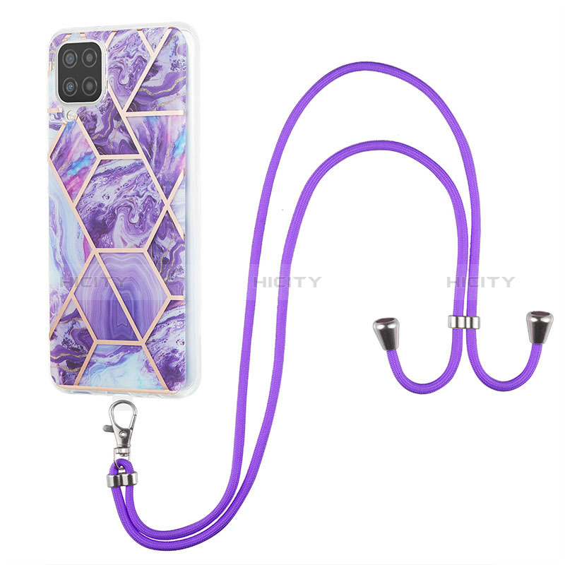 Funda Silicona Gel Goma Patron de Moda Carcasa con Acollador Cordon Lanyard Y01B para Samsung Galaxy F12