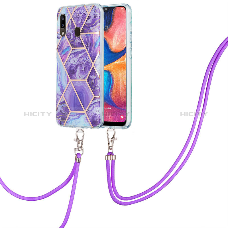 Funda Silicona Gel Goma Patron de Moda Carcasa con Acollador Cordon Lanyard Y01B para Samsung Galaxy M10S