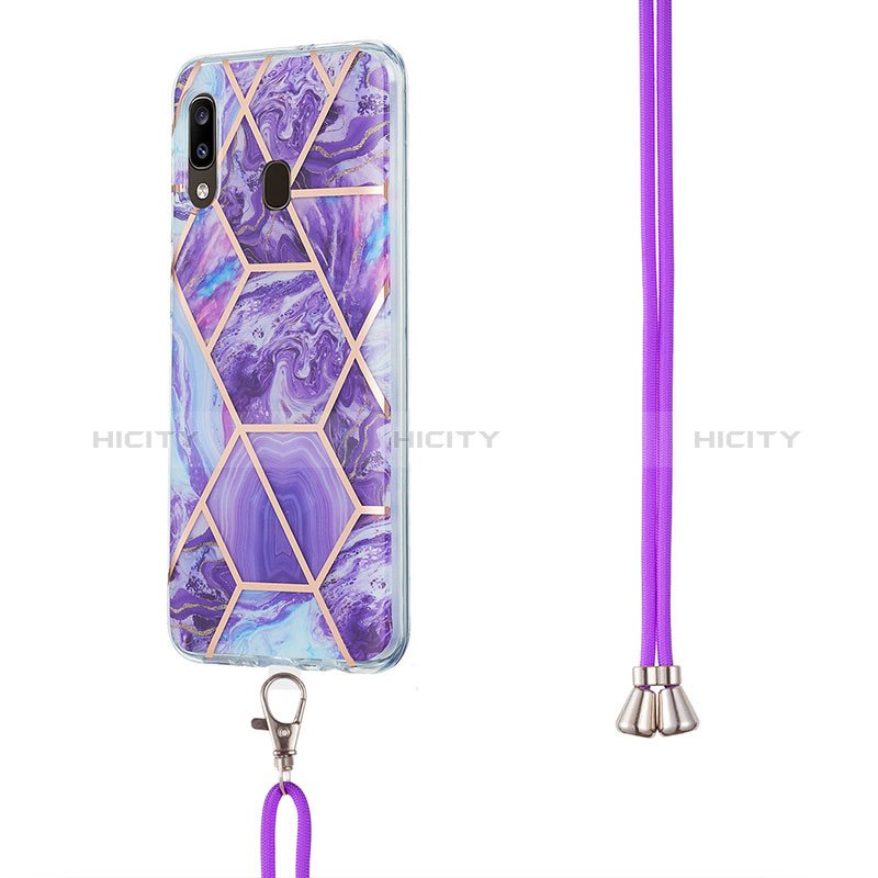 Funda Silicona Gel Goma Patron de Moda Carcasa con Acollador Cordon Lanyard Y01B para Samsung Galaxy M10S