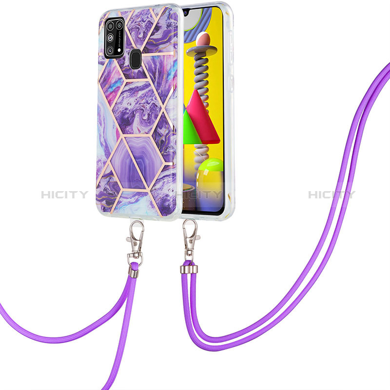 Funda Silicona Gel Goma Patron de Moda Carcasa con Acollador Cordon Lanyard Y01B para Samsung Galaxy M21s