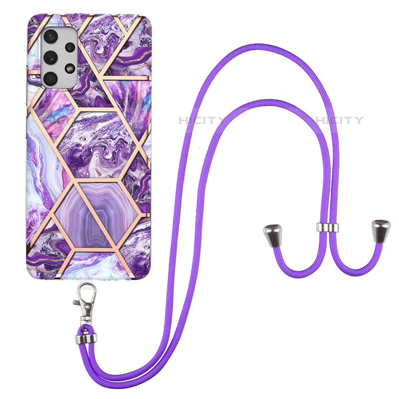 Funda Silicona Gel Goma Patron de Moda Carcasa con Acollador Cordon Lanyard Y01B para Samsung Galaxy M32 5G