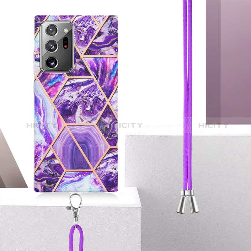 Funda Silicona Gel Goma Patron de Moda Carcasa con Acollador Cordon Lanyard Y01B para Samsung Galaxy Note 20 Ultra 5G