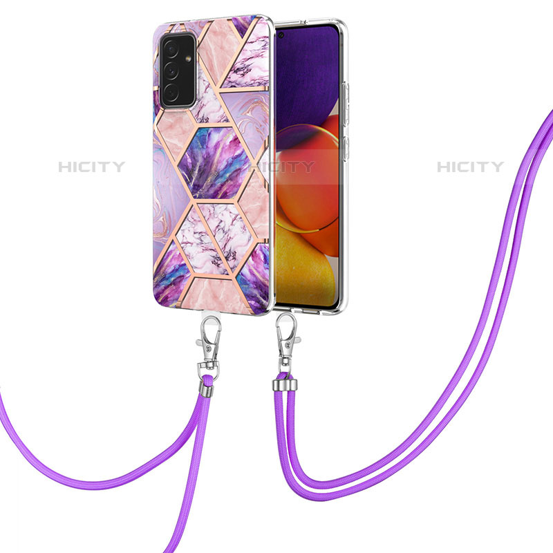 Funda Silicona Gel Goma Patron de Moda Carcasa con Acollador Cordon Lanyard Y01B para Samsung Galaxy Quantum2 5G Purpura Claro