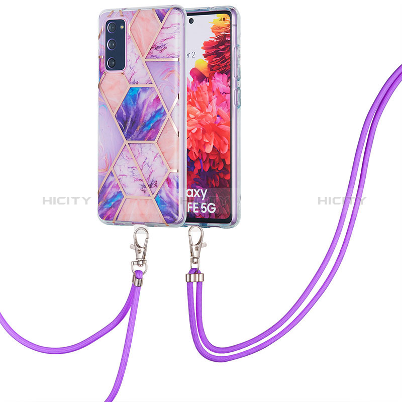 Funda Silicona Gel Goma Patron de Moda Carcasa con Acollador Cordon Lanyard Y01B para Samsung Galaxy S20 Lite 5G