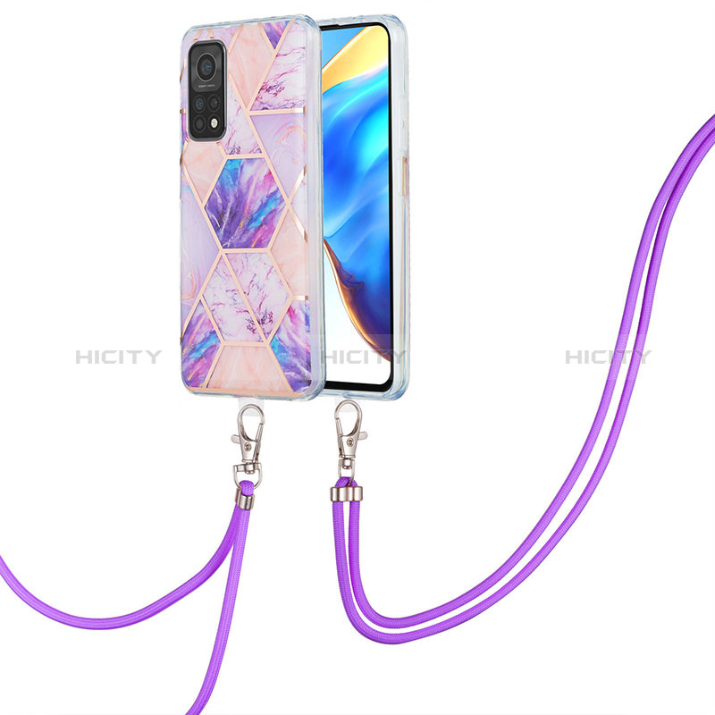 Funda Silicona Gel Goma Patron de Moda Carcasa con Acollador Cordon Lanyard Y01B para Xiaomi Mi 10T 5G Purpura Claro