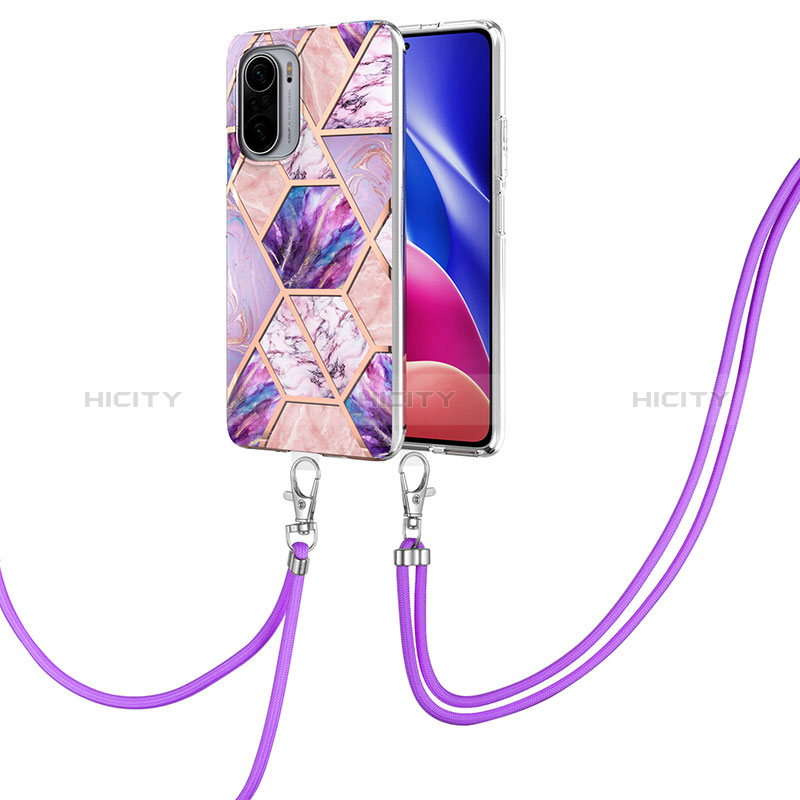 Funda Silicona Gel Goma Patron de Moda Carcasa con Acollador Cordon Lanyard Y01B para Xiaomi Mi 11X Pro 5G Purpura Claro