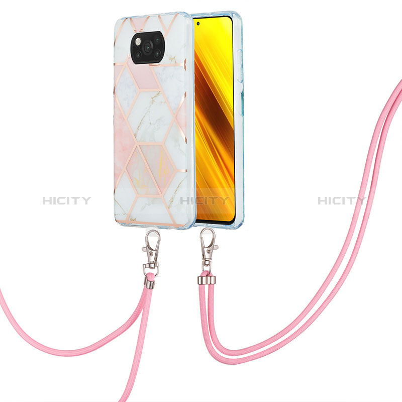 Funda Silicona Gel Goma Patron de Moda Carcasa con Acollador Cordon Lanyard Y01B para Xiaomi Poco X3 NFC