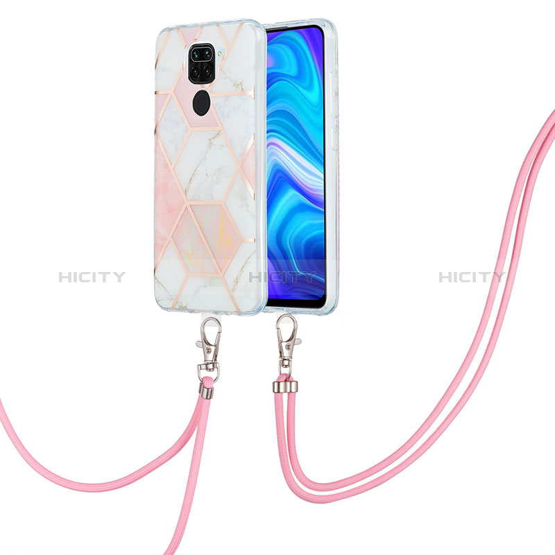 Funda Silicona Gel Goma Patron de Moda Carcasa con Acollador Cordon Lanyard Y01B para Xiaomi Redmi Note 9