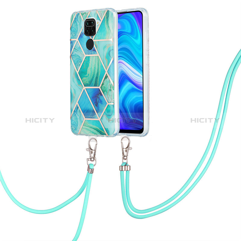 Funda Silicona Gel Goma Patron de Moda Carcasa con Acollador Cordon Lanyard Y01B para Xiaomi Redmi Note 9