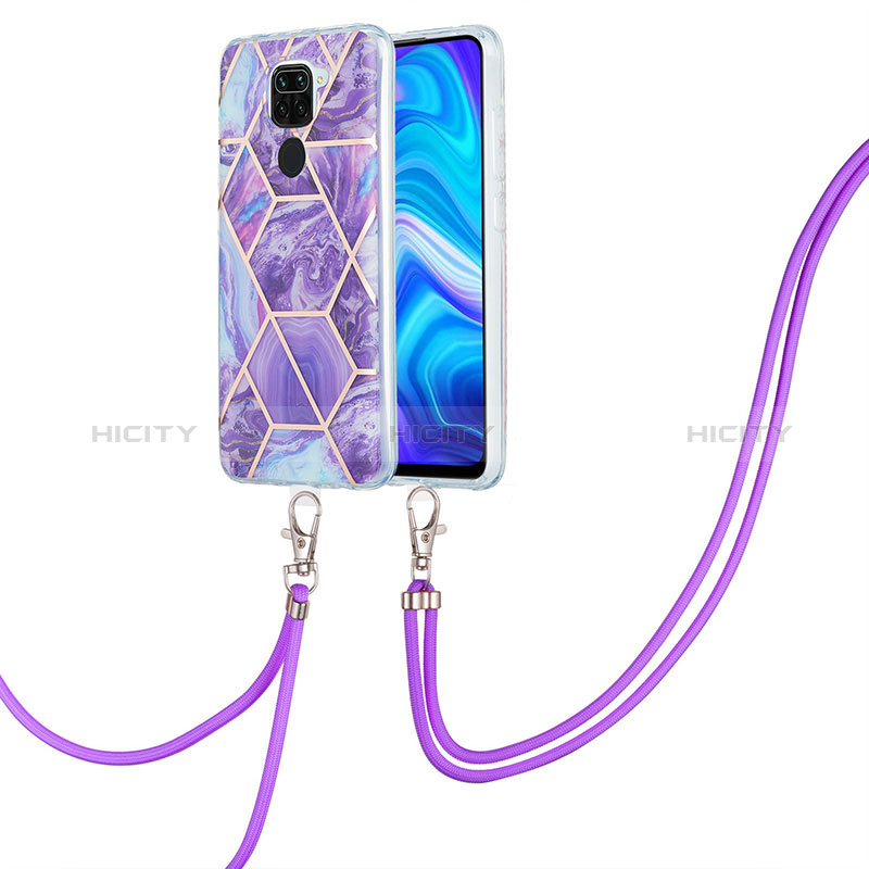 Funda Silicona Gel Goma Patron de Moda Carcasa con Acollador Cordon Lanyard Y01B para Xiaomi Redmi Note 9