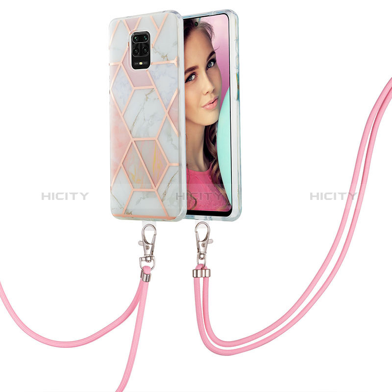 Funda Silicona Gel Goma Patron de Moda Carcasa con Acollador Cordon Lanyard Y01B para Xiaomi Redmi Note 9 Pro