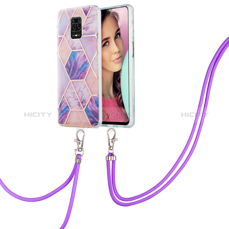 Funda Silicona Gel Goma Patron de Moda Carcasa con Acollador Cordon Lanyard Y01B para Xiaomi Redmi Note 9 Pro