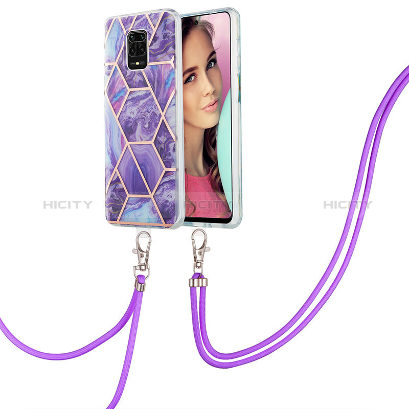 Funda Silicona Gel Goma Patron de Moda Carcasa con Acollador Cordon Lanyard Y01B para Xiaomi Redmi Note 9S