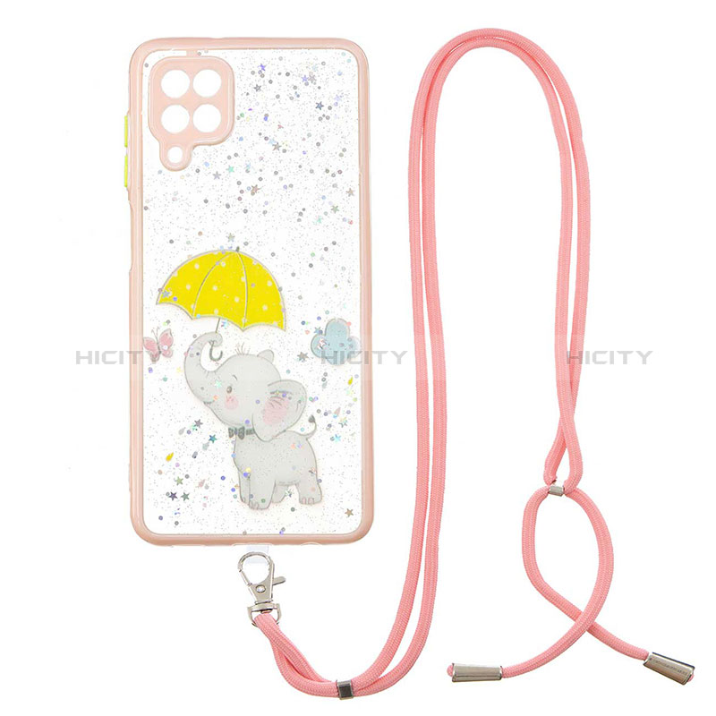 Funda Silicona Gel Goma Patron de Moda Carcasa con Acollador Cordon Lanyard Y01X para Samsung Galaxy F12