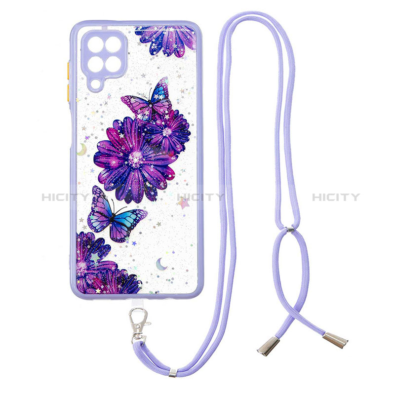 Funda Silicona Gel Goma Patron de Moda Carcasa con Acollador Cordon Lanyard Y01X para Samsung Galaxy M12