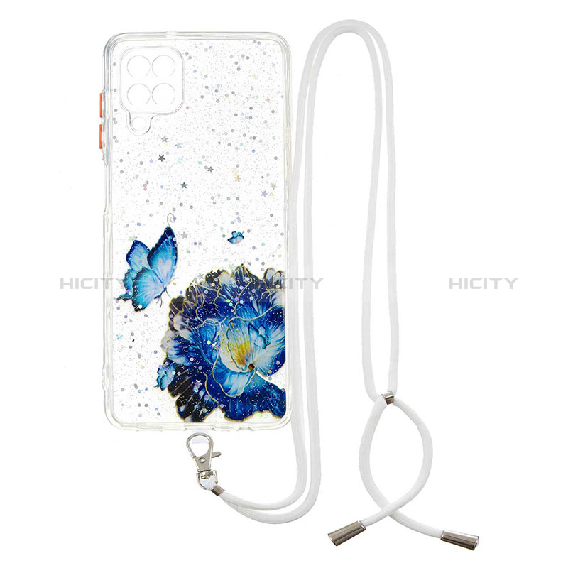 Funda Silicona Gel Goma Patron de Moda Carcasa con Acollador Cordon Lanyard Y01X para Samsung Galaxy M12