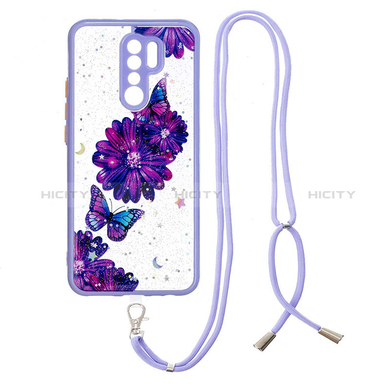 Funda Silicona Gel Goma Patron de Moda Carcasa con Acollador Cordon Lanyard Y01X para Xiaomi Redmi 9 Prime India