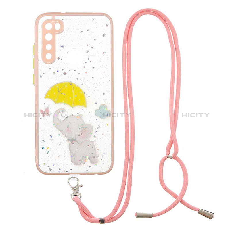 Funda Silicona Gel Goma Patron de Moda Carcasa con Acollador Cordon Lanyard Y01X para Xiaomi Redmi Note 8 (2021) Amarillo