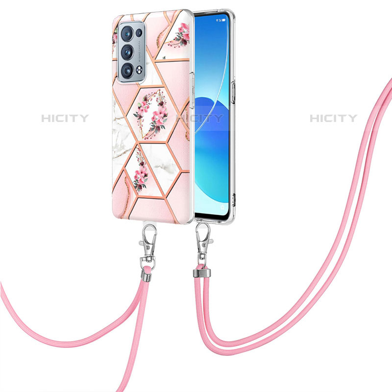 Funda Silicona Gel Goma Patron de Moda Carcasa con Acollador Cordon Lanyard Y02B para Oppo Reno6 Pro 5G