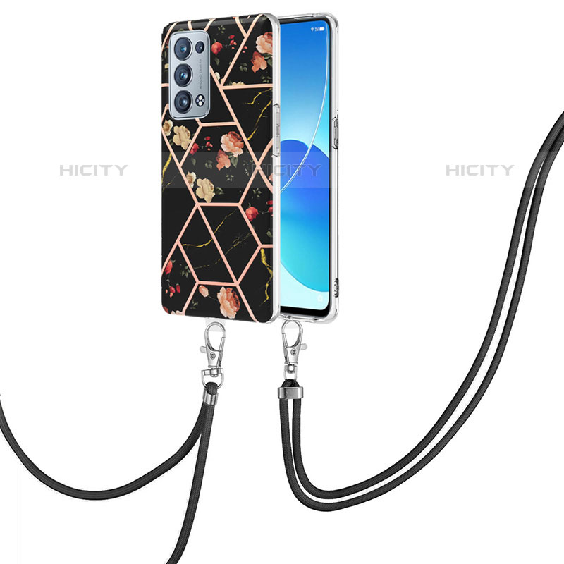 Funda Silicona Gel Goma Patron de Moda Carcasa con Acollador Cordon Lanyard Y02B para Oppo Reno6 Pro 5G