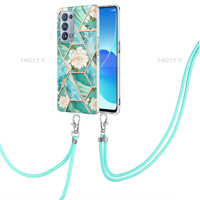 Funda Silicona Gel Goma Patron de Moda Carcasa con Acollador Cordon Lanyard Y02B para Oppo Reno6 Pro 5G