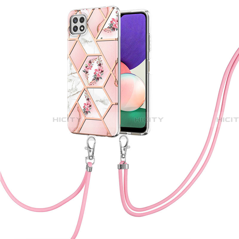 Funda Silicona Gel Goma Patron de Moda Carcasa con Acollador Cordon Lanyard Y02B para Samsung Galaxy A22 5G